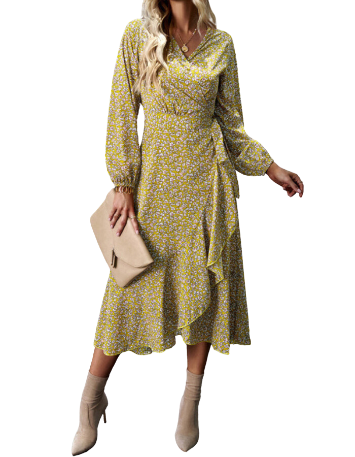 SHOPIQAT Floral Wrap Casual Resort Style Strappy Full Skirt Dress - Premium Dresses from shopiqat - Just $9.900! Shop now at shopiqat